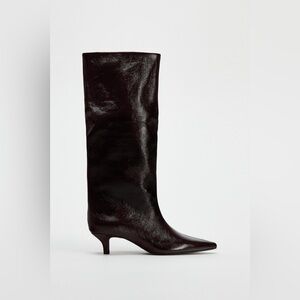 ZARA WIDE LEG KITTEN HEEL KNEE HIGH BOOT BURGUNDY SIZE 36